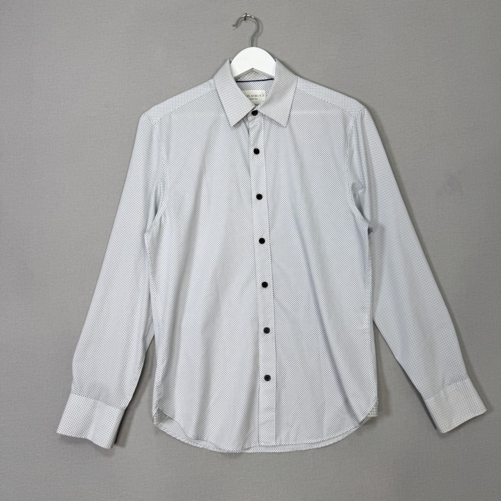 Con.Struct Slim Fit Button Down Shirt Mens S White Polka Dot Performance Stretch